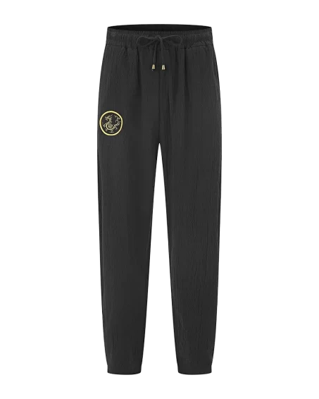 Metallic Dragon Linen Chinese Pants