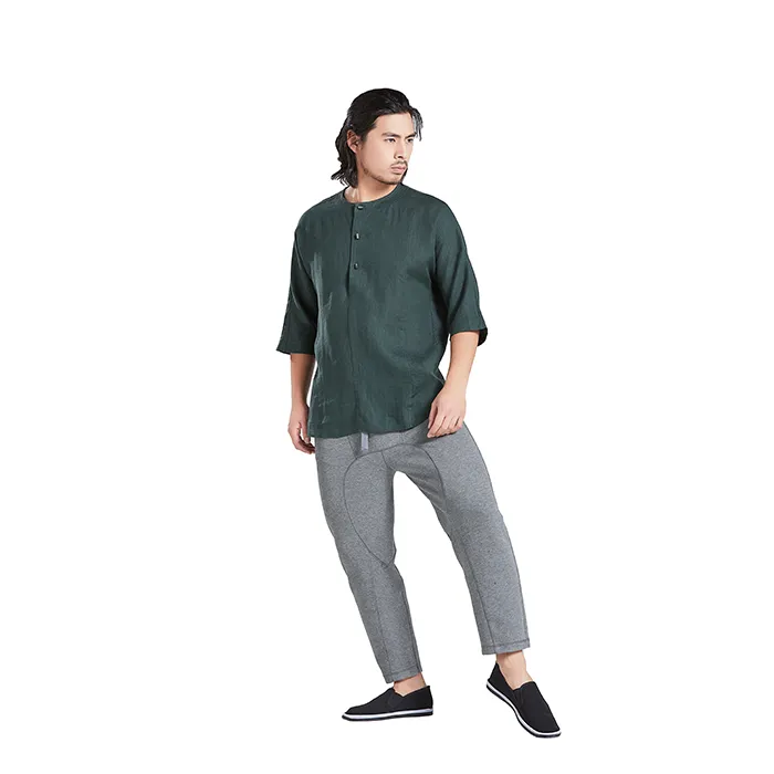 Crew Neck Hanfu Shirt | 100% Cotton - Image 2