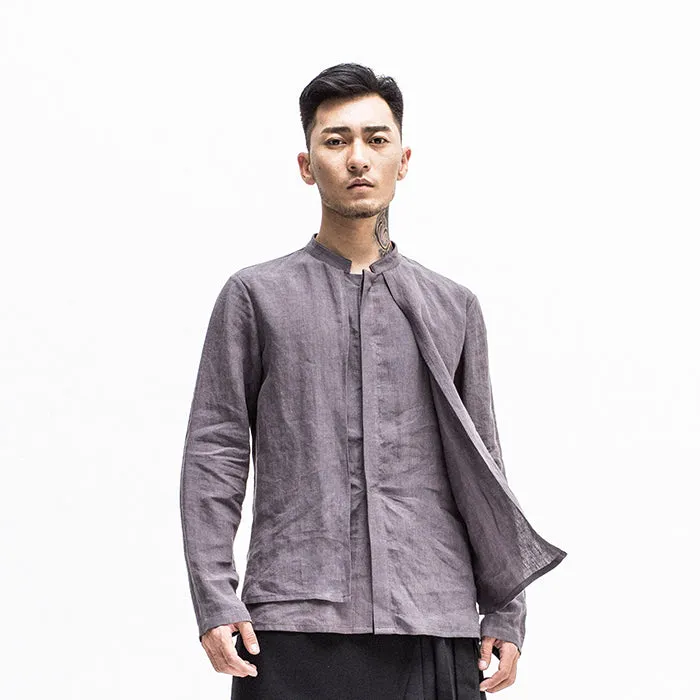 Linen shirt w/ panel-overlay - Image 5