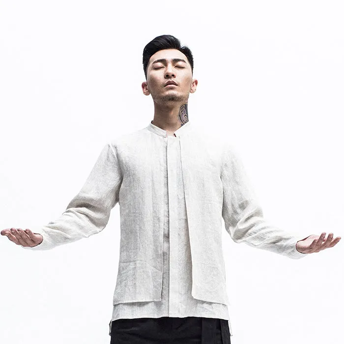 Linen shirt w/ panel-overlay - Image 4