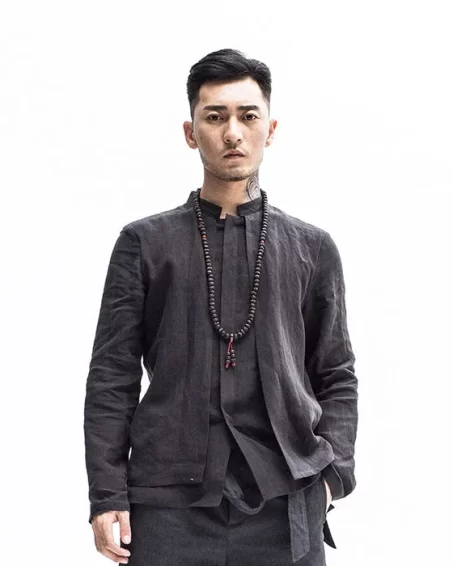 Linen shirt w/ panel-overlay