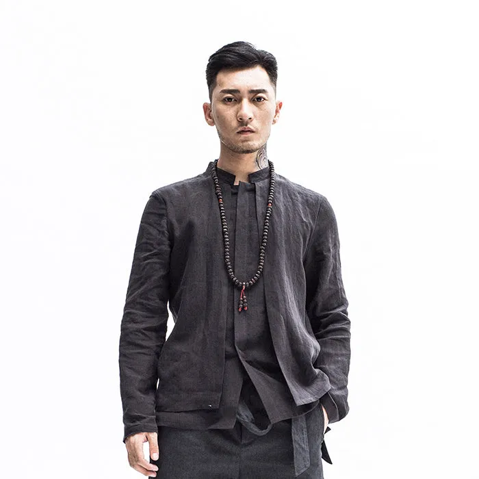 Linen shirt w/ panel-overlay