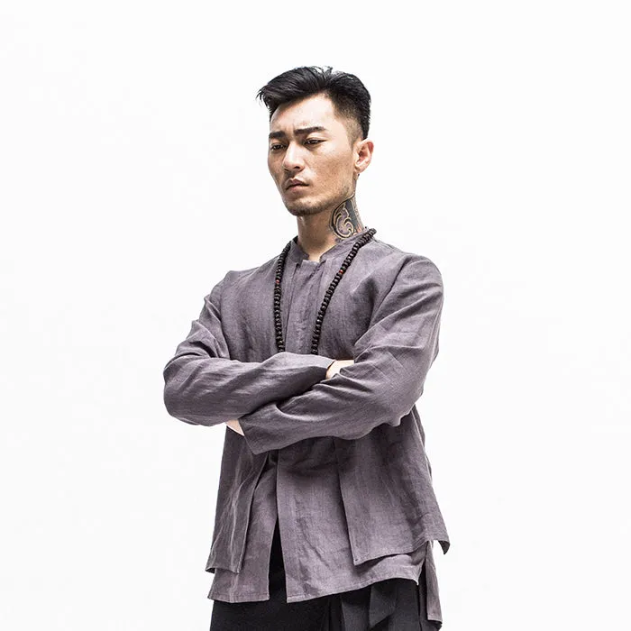 Linen shirt w/ panel-overlay - Image 3