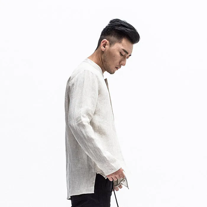 Linen shirt w/ panel-overlay - Image 2